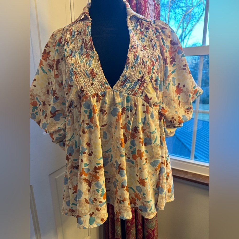 Entro Floral Puff Sleeve Blouse Size S | Lined Boutique Top - Picture 7 of 9